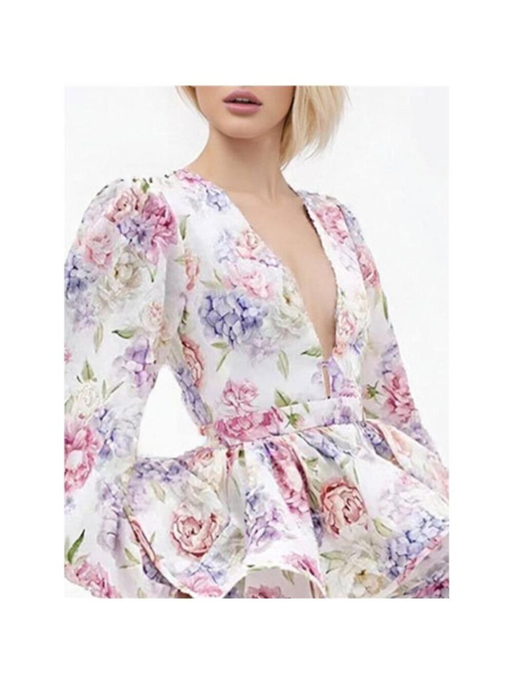 Floral Print Ruffle Layered Mini Dress - Picture 3 of 10